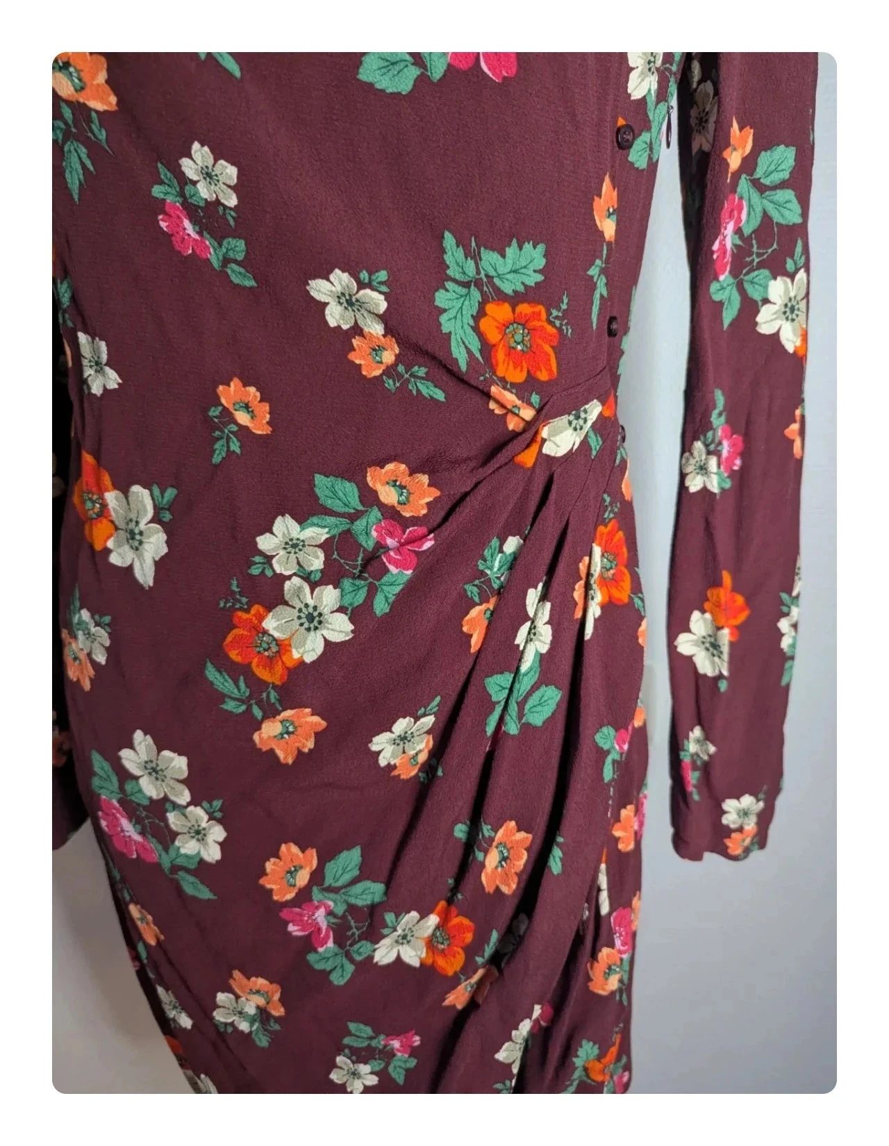 Vestido Maje "Ripito" floral bordô drapeado - Tamanho 3 (G) – photo 4